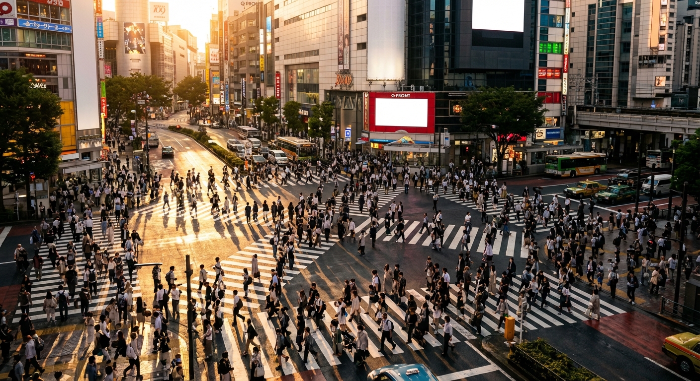 東京街頭，涉谷十字路口的日常風景
